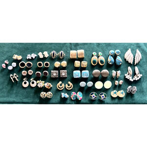 ESTATE Lot Various Earrings 36 Pairs 1980s Style Dangles Studs Huggies Hoops